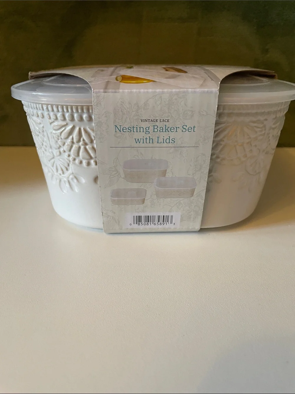 The Pioneer Woman Cream Vintage Lace Nesting Baker Set with Lids